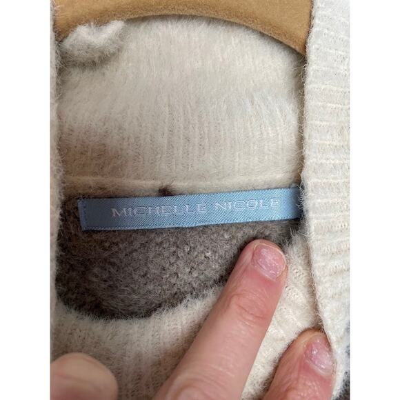 Michelle Nicole Wool Sweater Brown Turtleneck Fall Pullover Geometric Retro Sz M - Picture 5 of 14